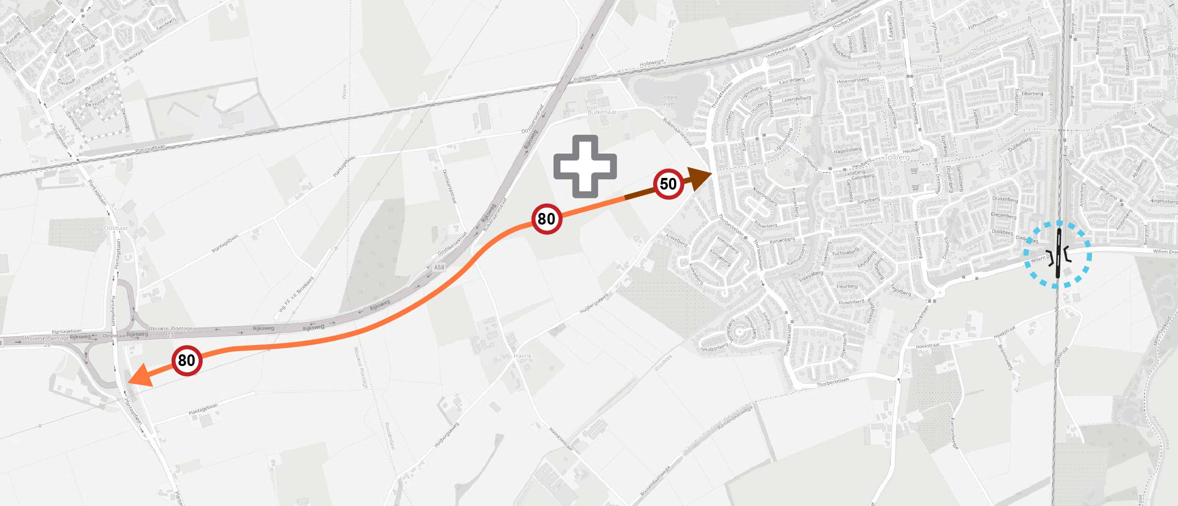 Variant 1 Nieuw tracé aansluiting 25 Wouwse Plantage - Thorbeckelaan