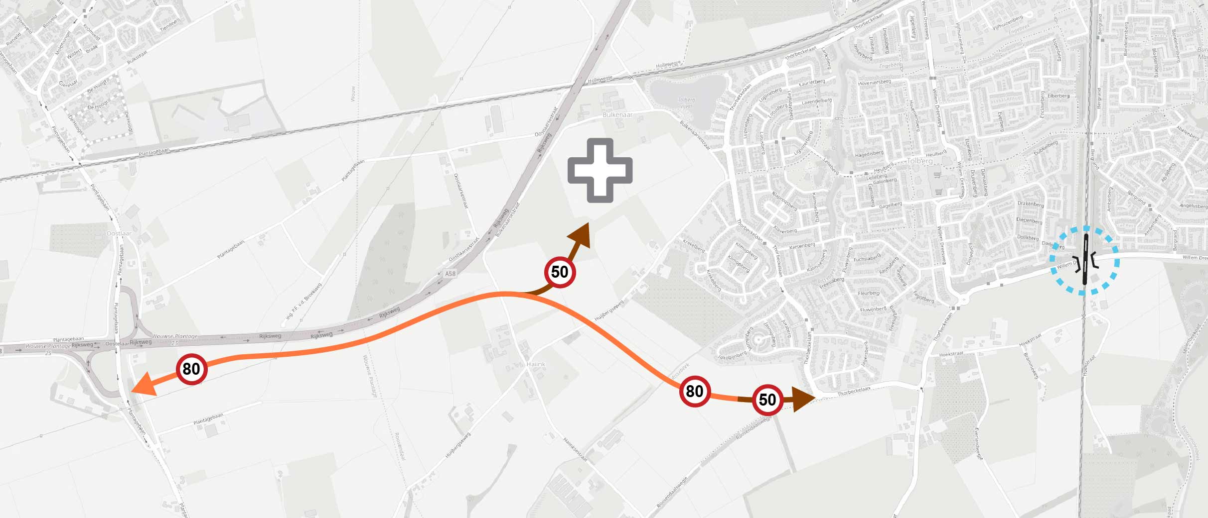 Variant 2 Nieuw tracé aansluiting 25 Wouwse Plantage - Thorbeckelaan