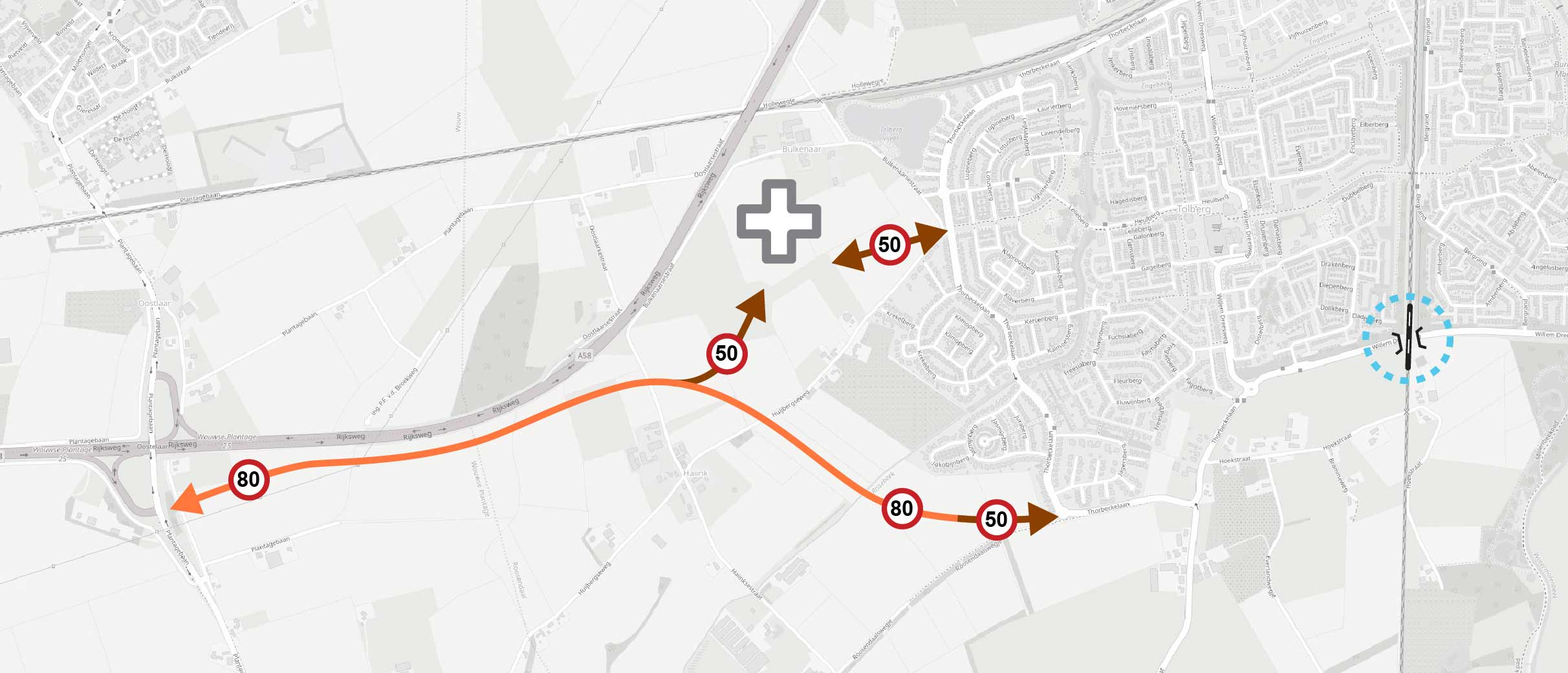 Variant 3 Nieuw tracé aansluiting 25 Wouwse Plantage - Thorbeckelaan